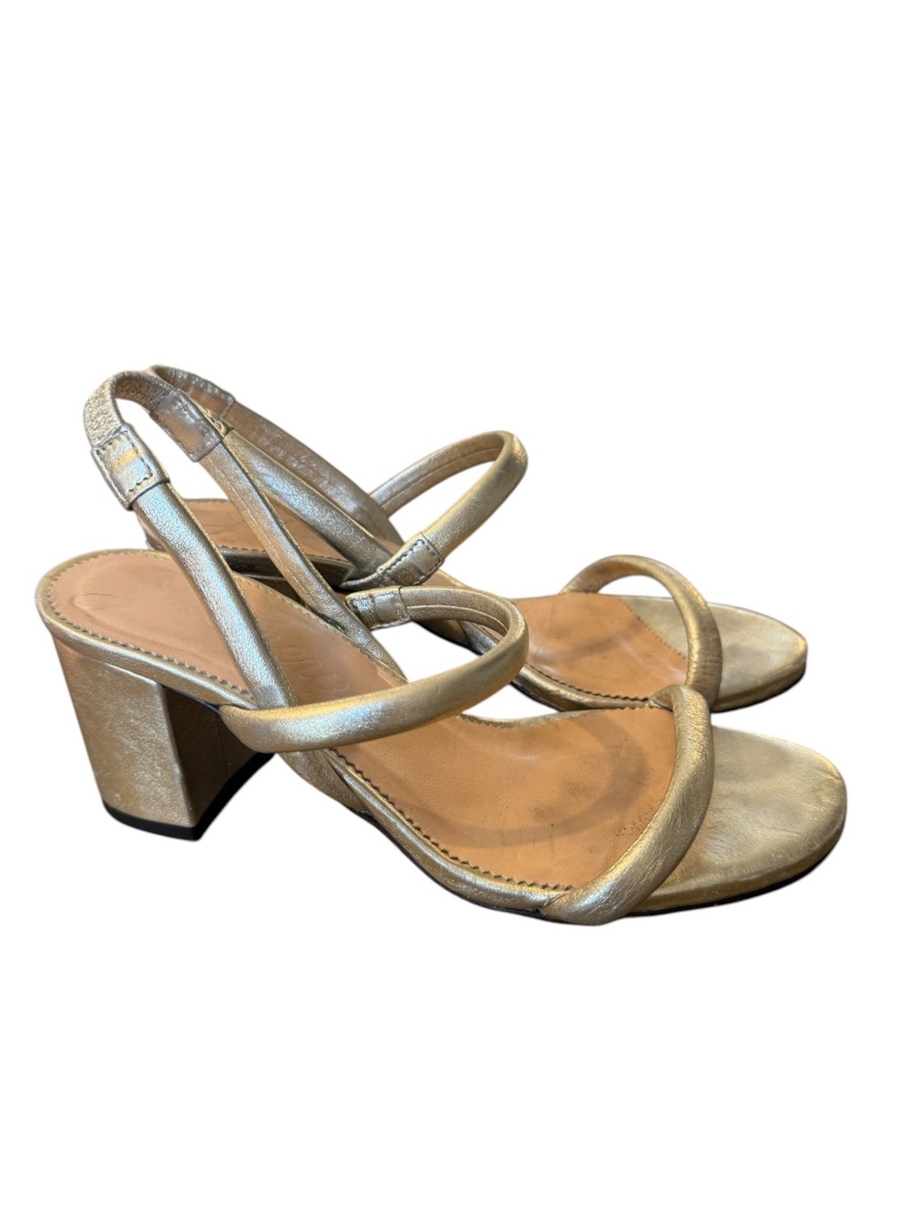 J.Crew Lucie Metallic Leather Slingback Block Heel Sandals Gold, Size 6